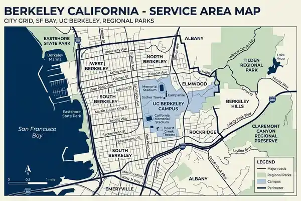 Berkeley CA Trenchless Sewer Repair Service Area Map