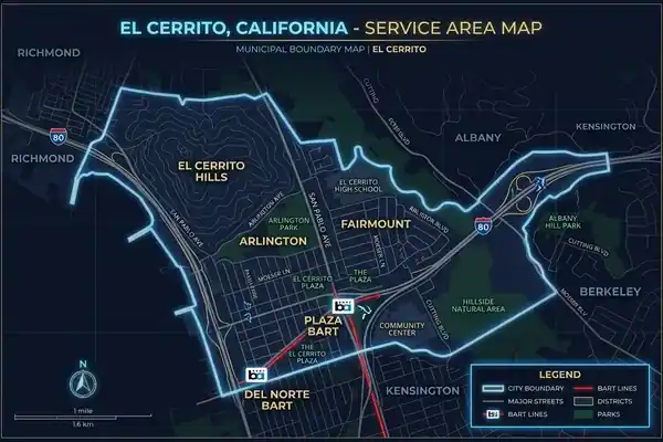 El Cerrito CA Trenchless Sewer Repair Service Area Map