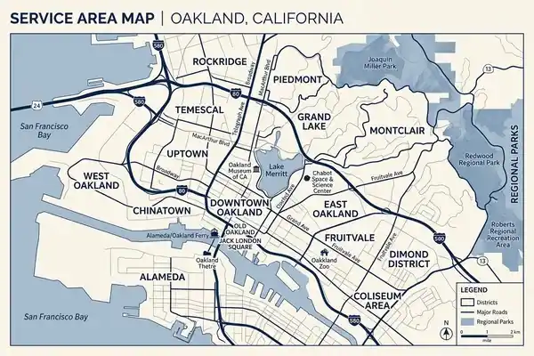 Oakland CA Trenchless Sewer Repair Service Area Map