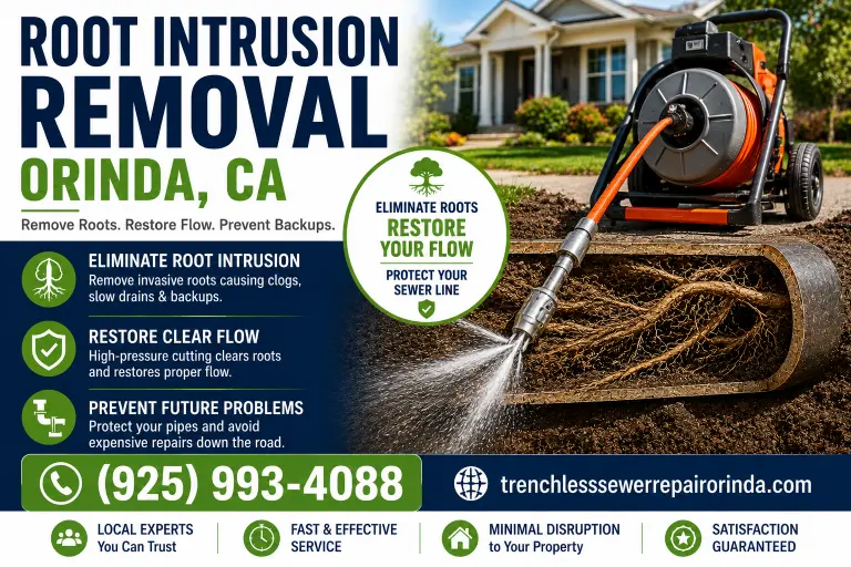 Root Intrusion Removal Specialists operating mechanical cutter and hydro jetter in Orinda CA