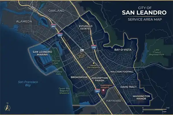 San Leandro CA Trenchless Sewer Repair Service Area Map