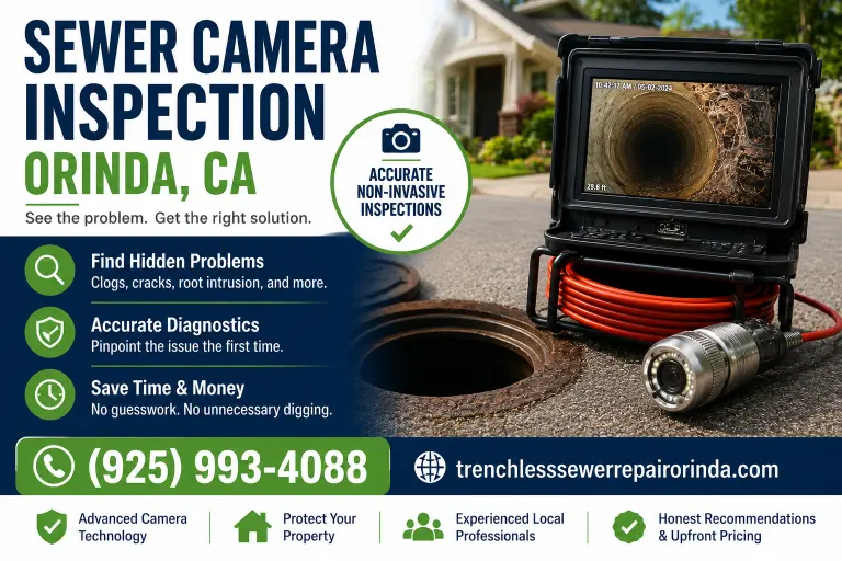 Sewer Camera Inspection Specialists operating fiber optic video equipment in Orinda CA