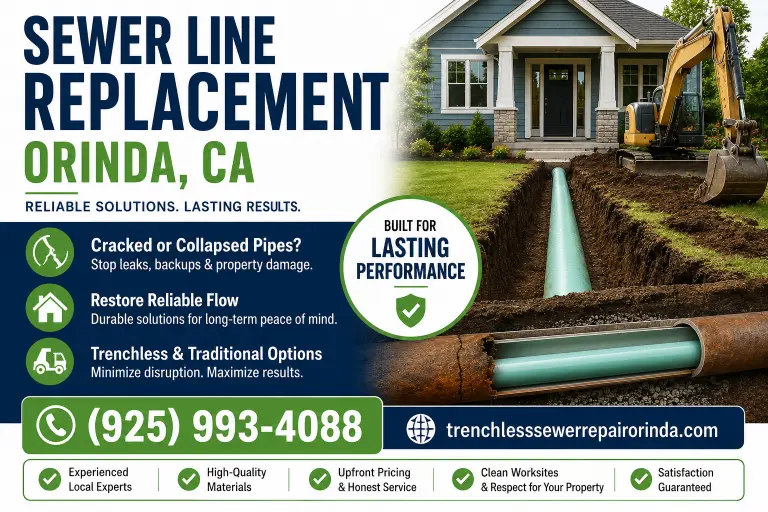 Trenchless Sewer Replacement Specialists performing pipe bursting in Orinda CA