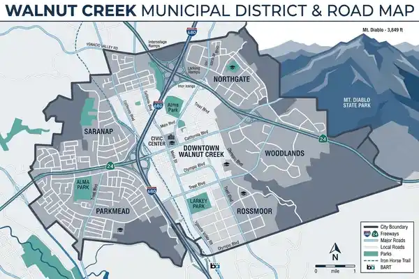 Walnut Creek CA Trenchless Sewer Repair Service Area Map